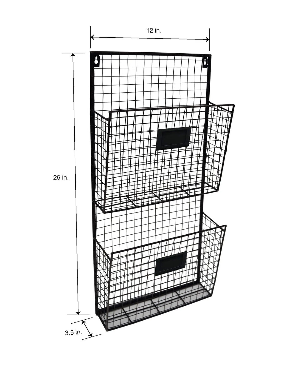 2-Tier Black Wired Wall File Organizer with Label Holders | DesignStyles