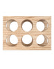 Load image into Gallery viewer, Front view of the freestanding wine rack. In this view, its unfinished wooden structure, the six holes on the back side, and the six holes on the front are visible. The background of the picture is white.
