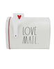 Load image into Gallery viewer, Frontal angle of the mailbox. It shows the body of the mailbox from a frontal perspective, specifically focusing on the side where the mailbox flag is placed. In this angle, the term &quot;Love Mail&quot; is fully appreciated. The background of the picture is white.
