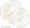 Load image into Gallery viewer, Set of 32 White Plates with Gold-Colored Flower Accents
