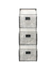 Load image into Gallery viewer, Front-angle view of a wall file organizer featuring three distressed black metal wire baskets, each with a label holder, and small mounting holes in the top corners. The background of the picture is white.
