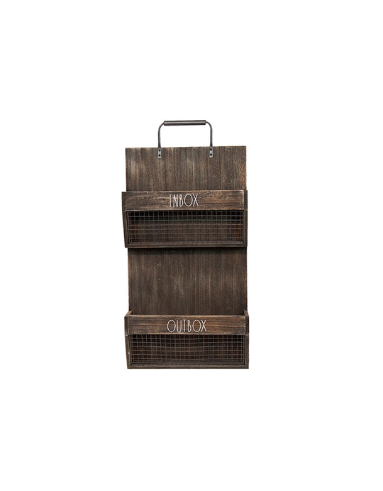 Rae Dunn “Inbox – Outbox” 2-Tier Wood Wall Letter Holder