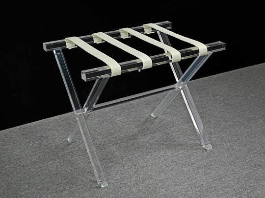 Acrylic Luggage Rack with White Leather Straps