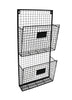 Load image into Gallery viewer, Side-angle picture of the wall holder for documents. It is shown from a right-tilted perspective. All its elements can be appreciated: Label holders, two compartments, black-color wire structure, and the mounting holes. The background of the picture is white. 

