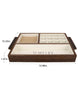 Load image into Gallery viewer, Dimensional image of the Rae Dunn jewelry tray. The measurements are shown: 14.96 inches in length, 1.97 inches in depth, and 10.24 inches in height. The background of the picture is white.
