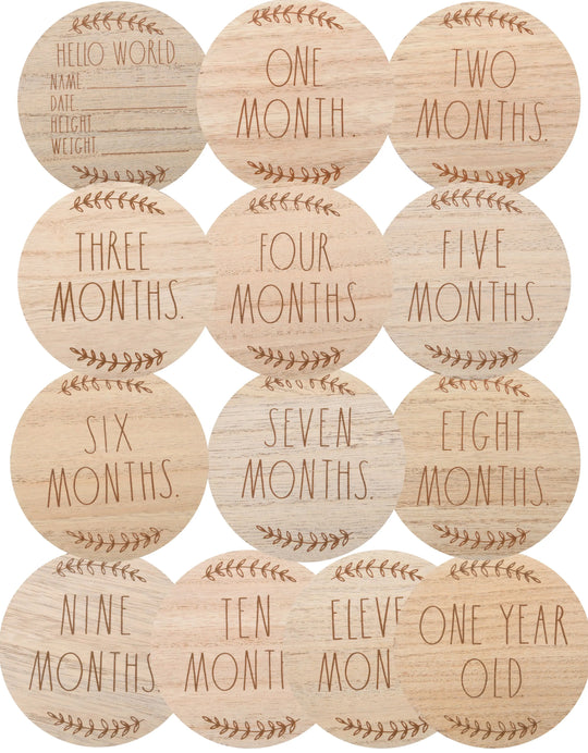 Rae Dunn Set of 13 Wooden Baby Monthly Milestone Plaques