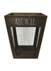 Load image into Gallery viewer, Frontal view of the Rae Dunn waste bin. In this angle, all its features can be appreciated: The dark wood frame, the square tapered shape, the term &quot;Recycle&quot; on one side, the shape-matching cutouts, and the metal inserts within the cutouts. The background of the photo is white.
