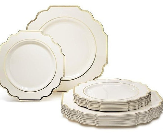 Set of 50 Baroque-Style Plates with Gold-Colored Edges