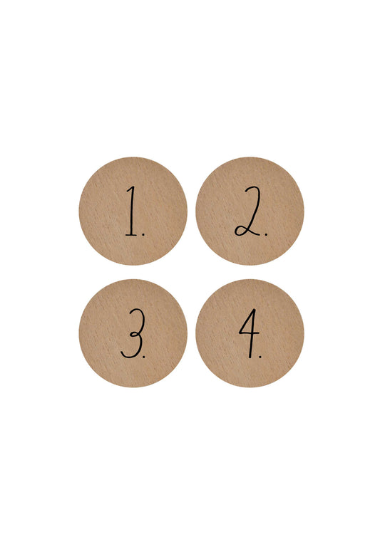 Rae Dunn "1, 2, 3, 4" Set of 4 Light Wood Round Drawer Pulls