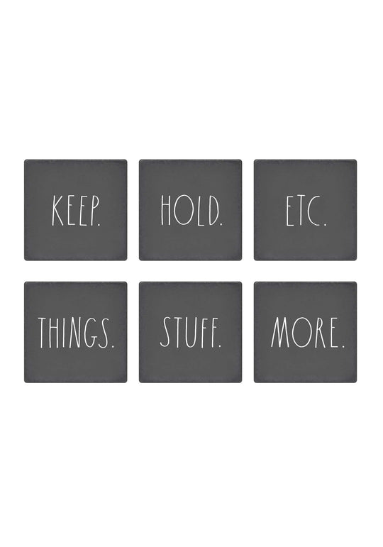 Rae Dunn "Keep" Set 6 Grey Wooden Squared Door Knobs