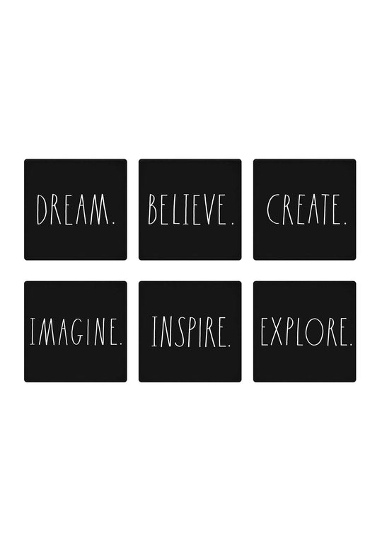 Rae Dunn "Dream" Set 6 Wooden Squared Black Drawer Pulls