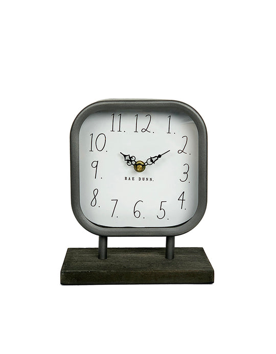 Rae Dunn Metal and Wooden-Base Mantel Clock