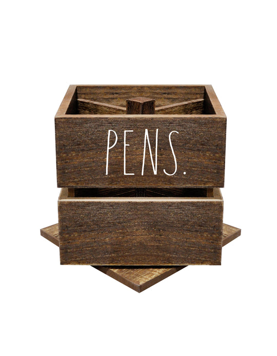 Rae Dunn “Pens, Pencils” 4 Sections Rotating Organizer