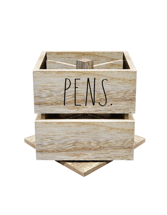Rae Dunn “Pens” Wooden 4 Sections Rotating Pencil Holder