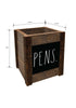 Load image into Gallery viewer, Rae Dunn “Pens” Dark Wooden Squared Pen / Pencil Holder
