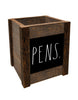 Load image into Gallery viewer, Rae Dunn “Pens” Dark Wooden Squared Pen / Pencil Holder
