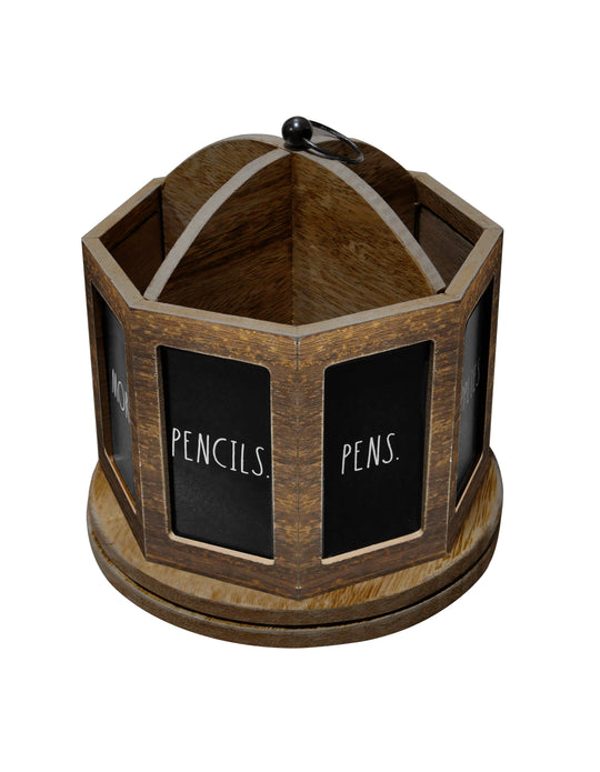 Rae Dunn “Pens” 4 Sections Dark Wooden Rotating Organizer