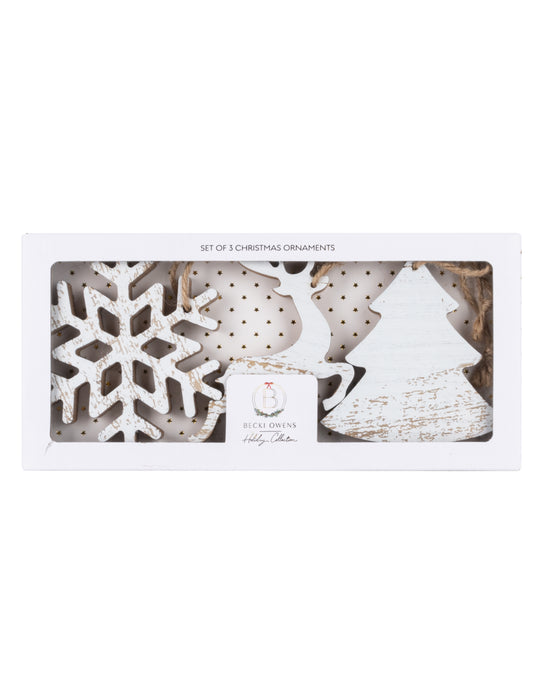 Becki Owens Washed White Christmas Wooden Ornaments Décor