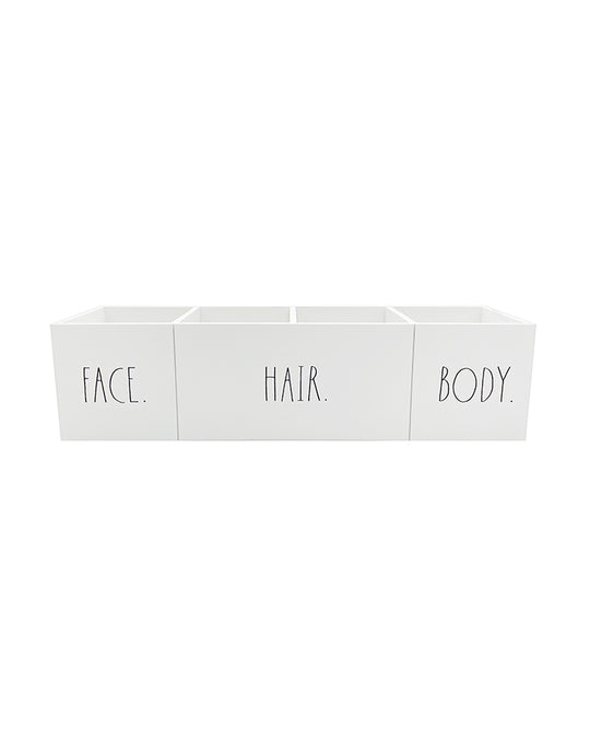 Rae Dunn "Face, Hair, Body" 4-Sections Cosmetic Organizer