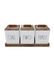 Rae Dunn Set of 3 Wooden Kitchen Canisters with Wooden Tray