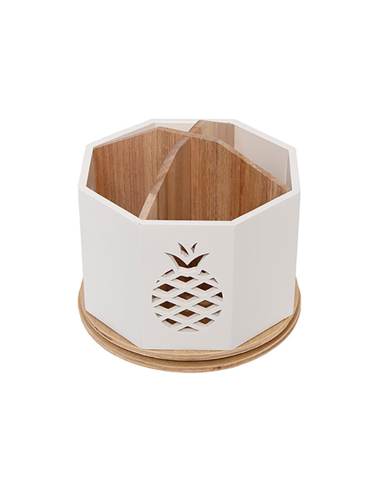 White Rotating Desk Organizer with Pineapple Cutouts