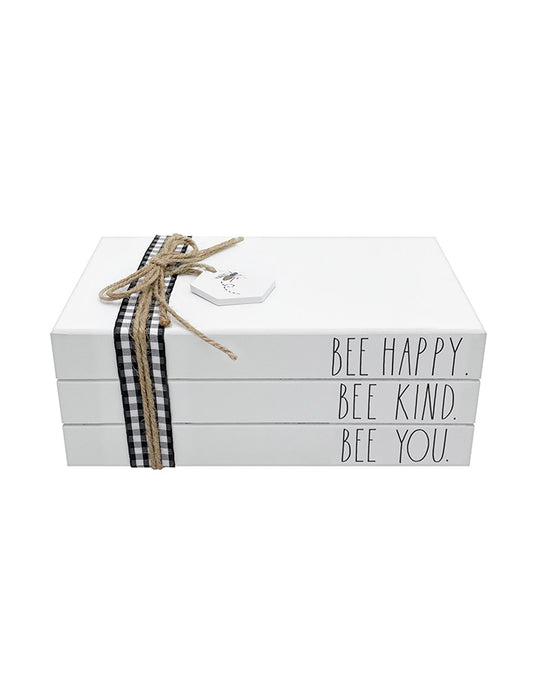 Rae Dunn “Bee Happy, Bee Kind” Wooden Fake Décor Books