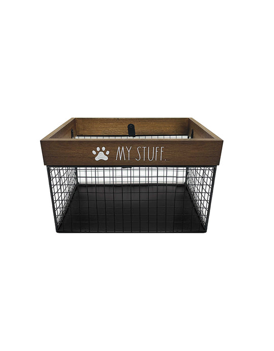 Rae Dunn "My Stuff" Pet Supplies Black Wood-Metal Basket