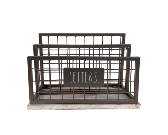 Rae Dunn "Letters" 3 Sections Wood and Metal Letter Holder