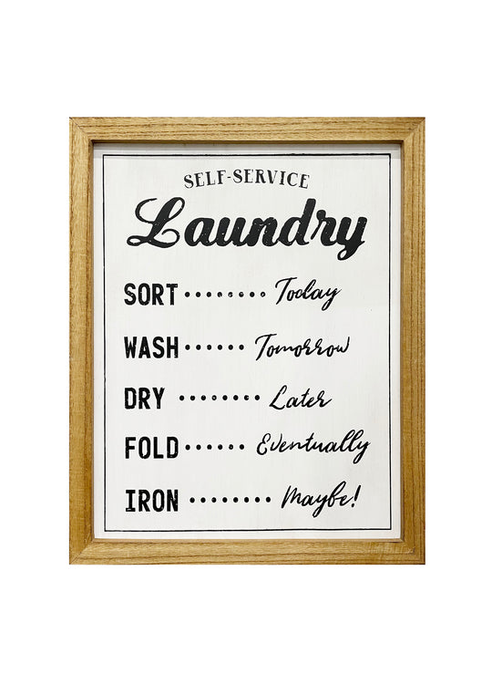 "Self Service Laundry" Wood Vintage Laundry Room Wall Sign