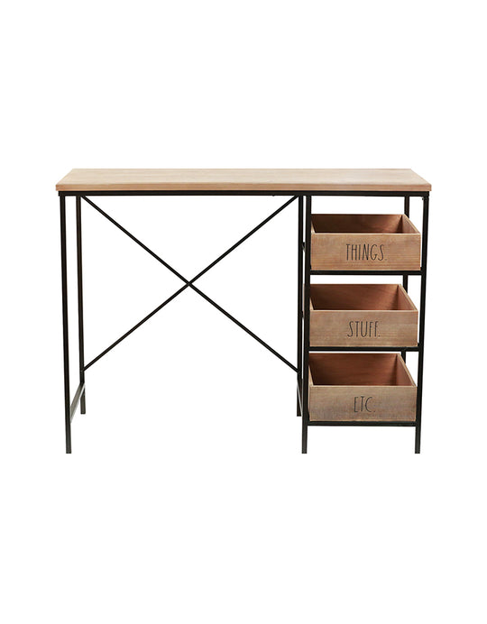 Rae Dunn “Things” Black Metal Wooden Desk with Drawers