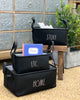 Load image into Gallery viewer, Rae Dunn &quot;Stuff, Home” Set of 3 Black Fabric Storage Bins
