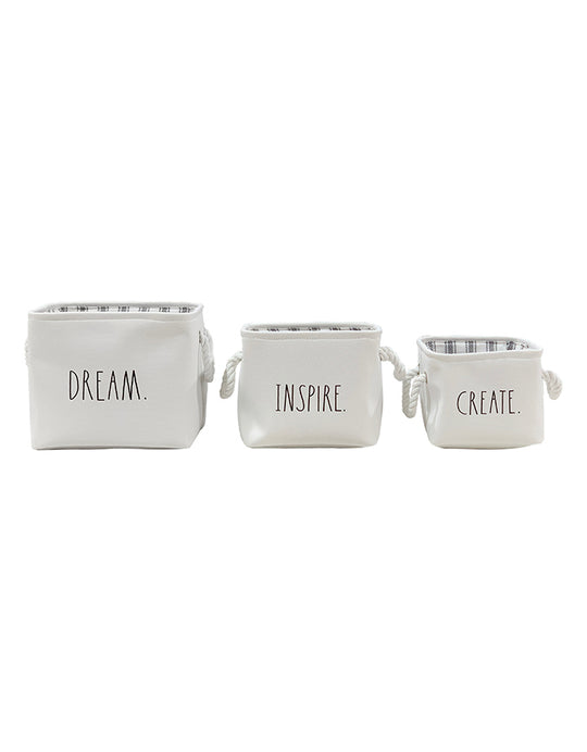 Rae Dunn Set of 3 White Fabric Cube Bins for Storage