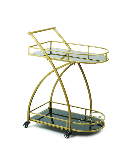 2-Tiers Black and Gold Oval Bar Cart