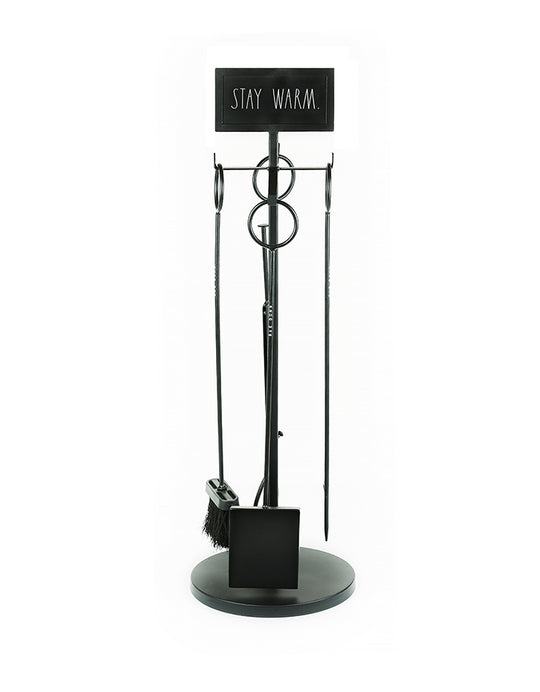 Rae Dunn “Stay Warm” Black Metal Fireplace Tool Set