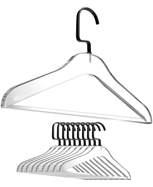 Designstyles Clear Acrylic Clothes Hangers, Heavy-Duty Closet Organizers  with Matte Black Steel Hooks, Perfect for Suits and Sweaters - 10 Pack