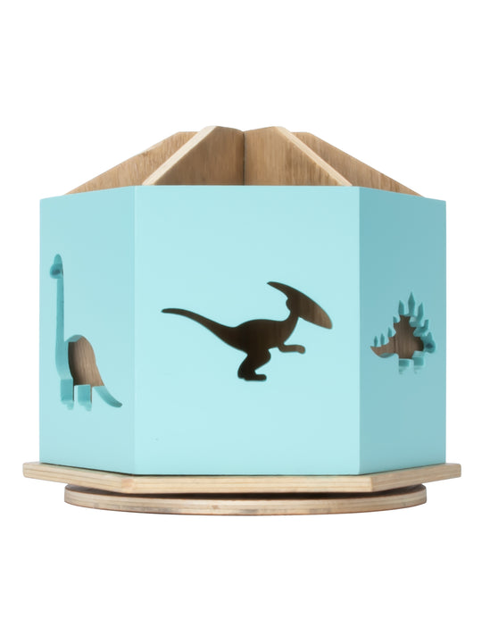 6-Sections Blue Rotating Desk Organizer with Dino Cutouts