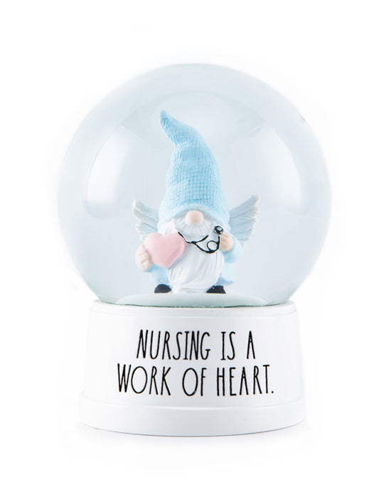 Rae Dunn Gnome Snow Globe "Nursing is a Work of Heart"