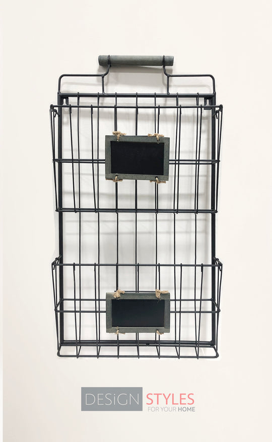 2 Tiers Black Wired Wall Mounting File Holder Baskets