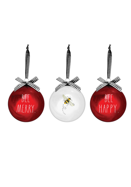Rae Dunn “Bee Happy” Set of 3 Bee Christmas Ornaments