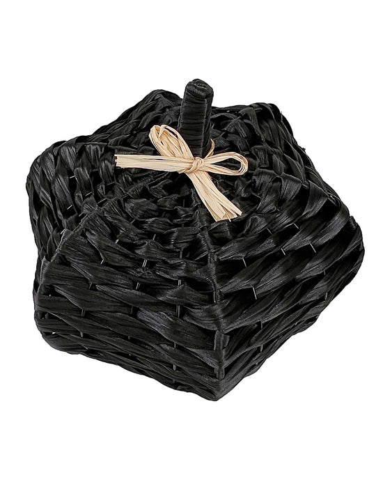 Becki Owens Decorative Black Rattan Pumpkin with Ribbon