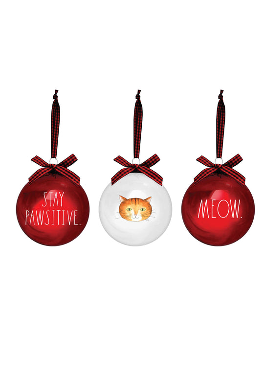 Rae Dunn “Stay Pawsitive” Set of 3 Cat Christmas Ornaments