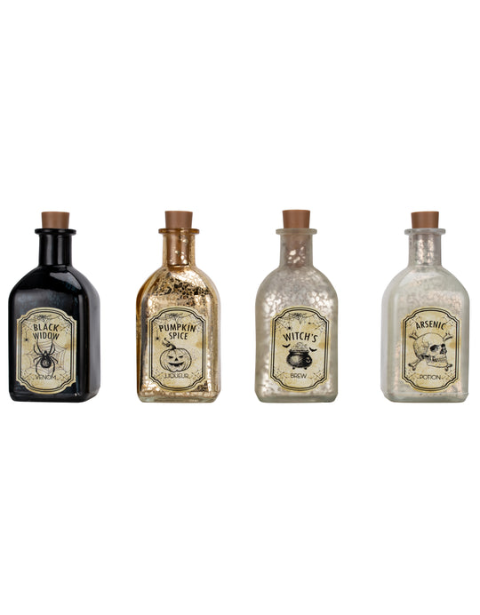 Becki Owens Set of 4 Halloween Light Up Glass Potion Bottles