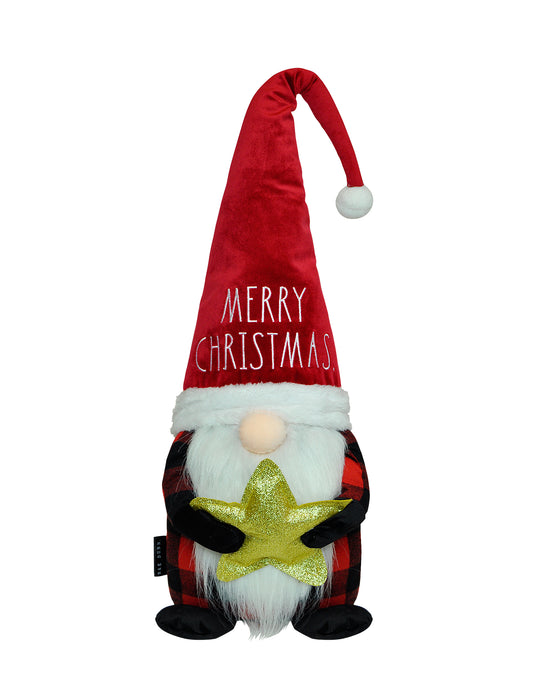 Red and Black Checkered Rae Dunn "Merry Christmas" Gnome