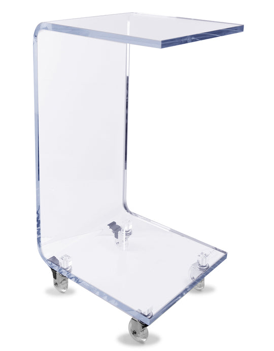 Penmore Brooke Blue Edges Acrylic C Shape Table with Wheels