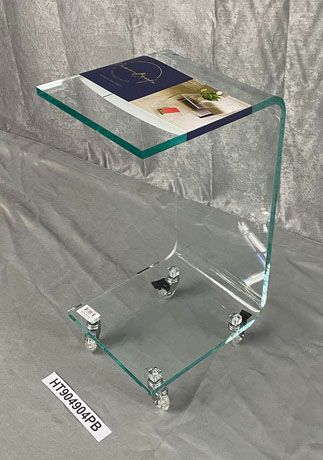 Penmore Brooke Teal Edges Acrylic C Shape Table with Wheels