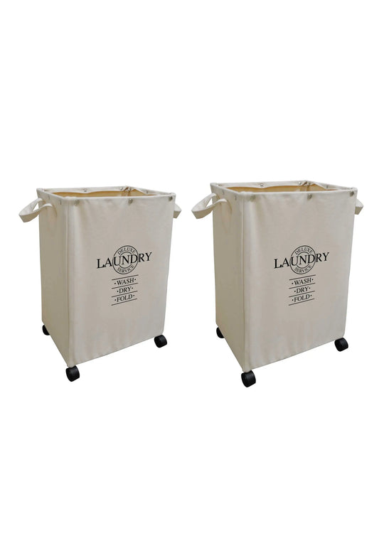 "Wash, Dry and Fold" Set of 2 Laundry Hampers with Wheels