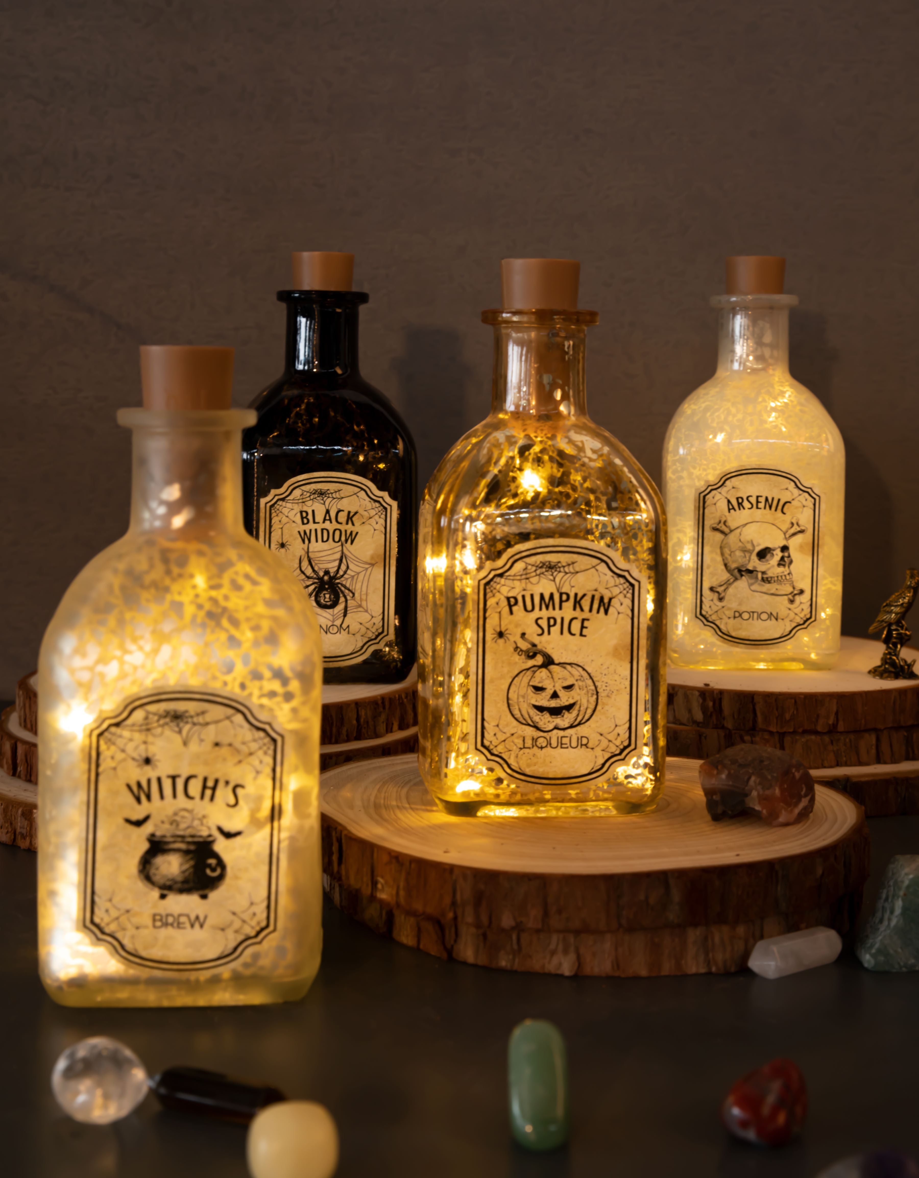 Becki Owens Set of 4 Halloween Light Up Glass Potion Bottles | DesignStyles