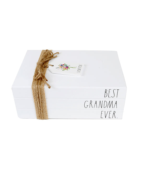 Rae Dunn "Best Grandma Ever" Triple Stacked Book with Ribbon