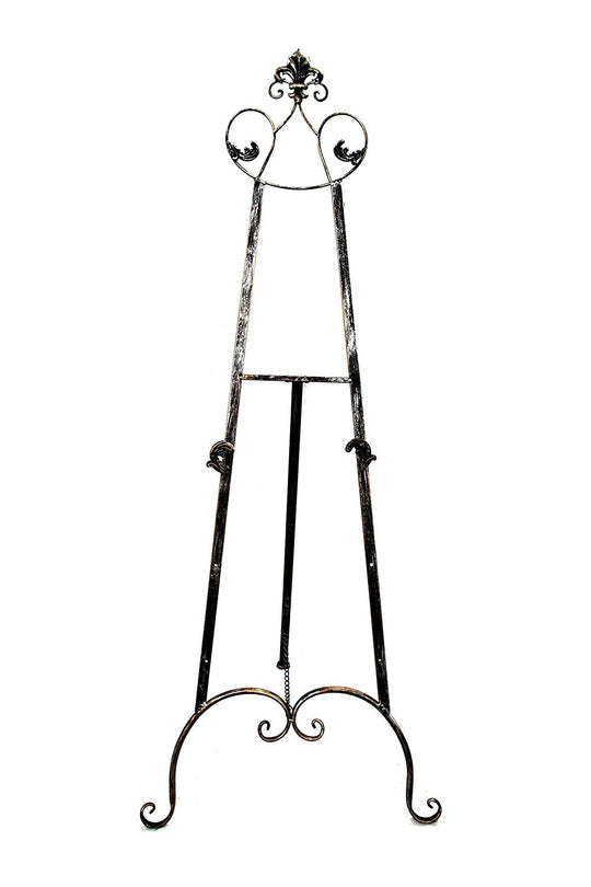 Tripod Pewter Standing Floor Easel with Leaf Shape Top