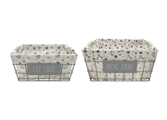 Rae Dunn “Cat Stuff” and “Dog Stuff” Grey Pet Storage Bins